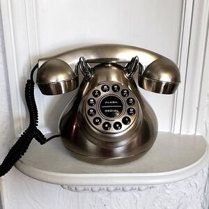 50's Monster Phone Silver Brush Metal Reproduction Retro Telephone Polyc…